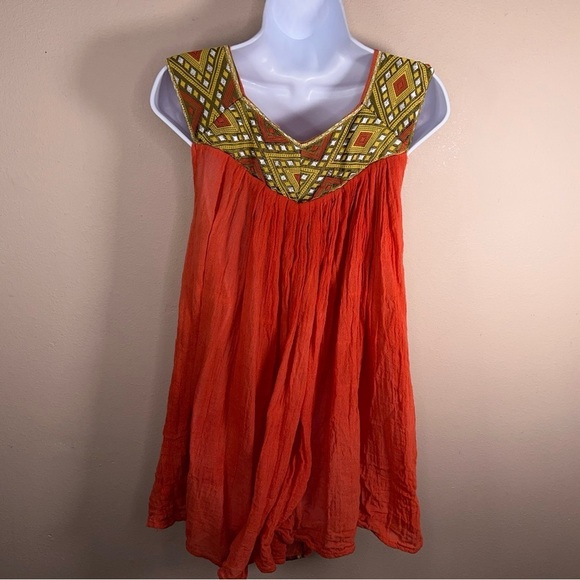 MEDIUM BOHO TRIBAL TOP WOMENS TUNIC TOP ORANGE GOLD EMBROIDERED - Picture 7 of 7